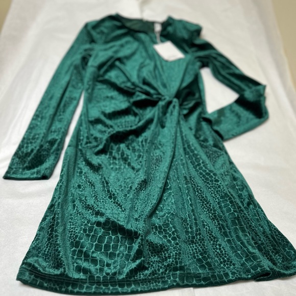 NWT: OTHER STORIES EMERALD ANIMAL PRINT VELVET MINI DRESS - Picture 3 of 6